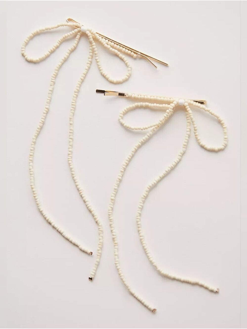 NWT Free People Cream White Dainty Beaded Bow Pin